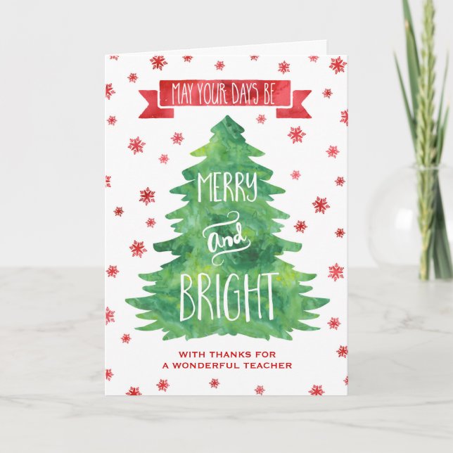 Teacher Watercolor Christmas Tree Card (Front)