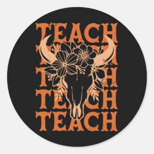 Teacher Western Boho Wild West Bull Skull Byck To  Classic Round Sticker
