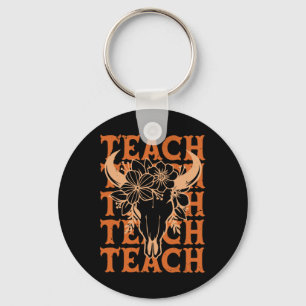Teacher Western Boho Wild West Bull Skull Byck To Keychain