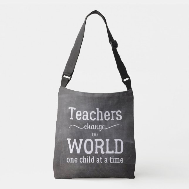 Teacher white script inspiring quote chalkboard crossbody bag (Front)