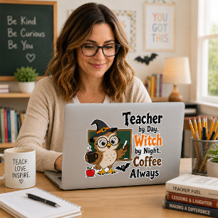 Teacher Witch Halloween Coffee Sticker Gift
