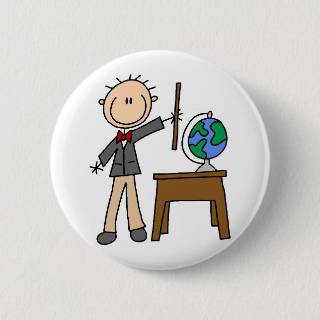 Teacher With Globe 2 Inch Round Button (Front)