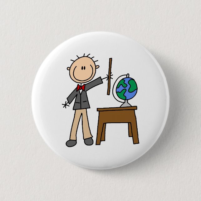 Teacher With  Globe 2 Inch Round Button (Front)