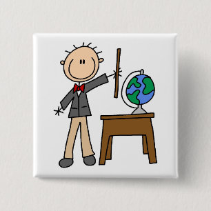 Teacher With Globe 2 Inch Square Button