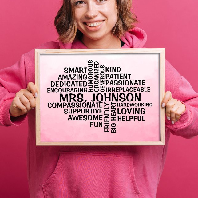 Teacher Word Cloud Name Pink Ombre Poster (Creator Uploaded)