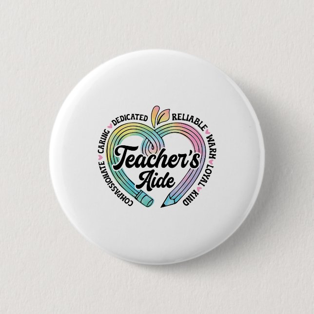 Teacher's Aide Cute Apple Heart Back To First Day  2 Inch Round Button (Front)