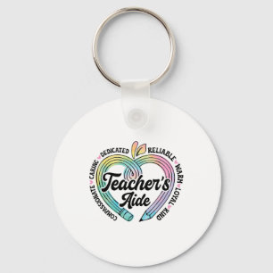 Teacher's Aide Cute Apple Heart Back To First Day Keychain