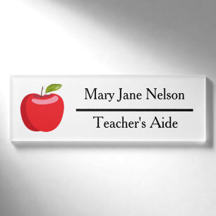 Teacher's Aide Cute Apple Personalized Name Tag