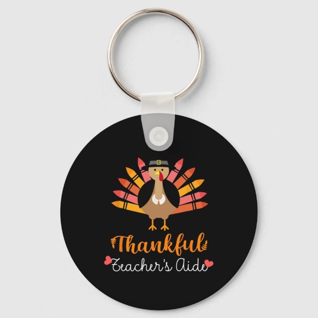 Teacher's Aide Thanksgiving Fall Cute Turkey Penci Keychain (Front)