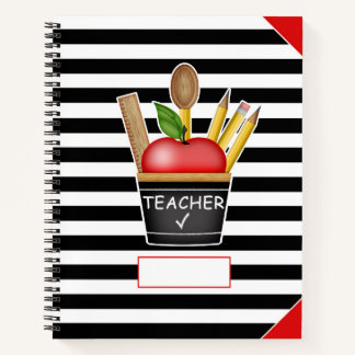 Teacher's Apple Cupcake Stripes Large Notebook