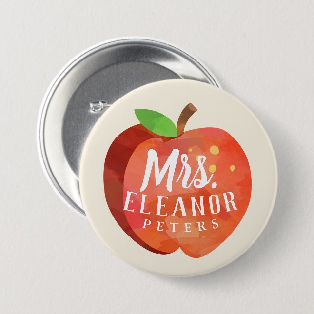 Teacher's Apple Custom 3 Inch Round Button (Front & Back)