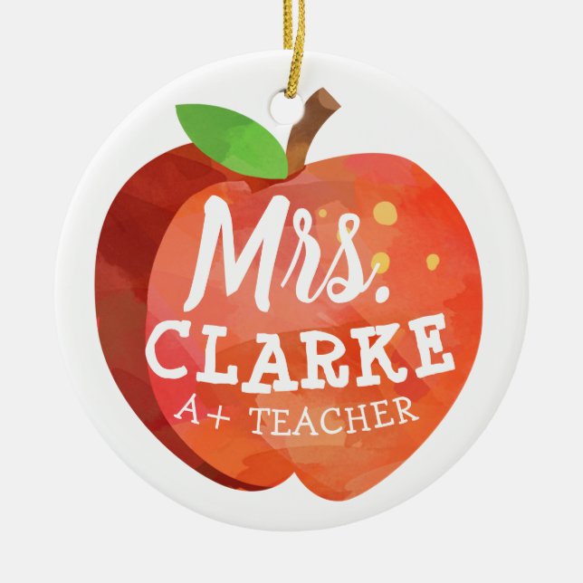 Teacher's Apple | Custom Name Ceramic Ornament (Front)