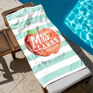 Teacher's Apple Customized Name Thank You Beach Towel