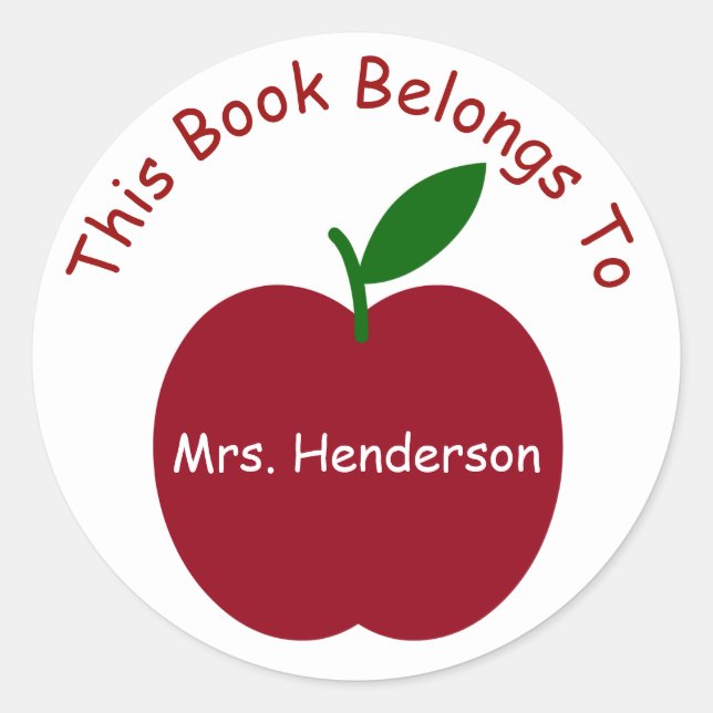 Teacher's Apple Personalized Bookplate Classic Round Sticker (Front)