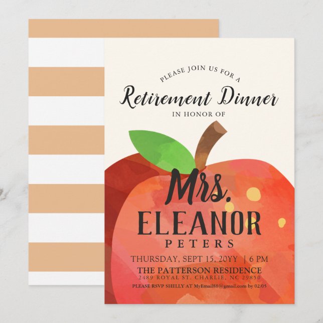 Teacher's Apple Retirement Dinner Invite (Front/Back)