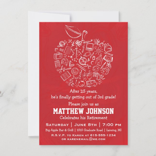 Teachers Apple Retirement Party Invitation - Red (Front)