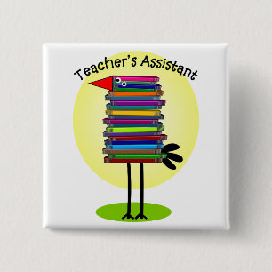 Teacher's Assistant "Book Bird" Design 2 Inch Square Button