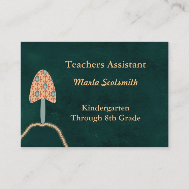 Teachers Assistant Dark Green with Orange Business Card (Front)