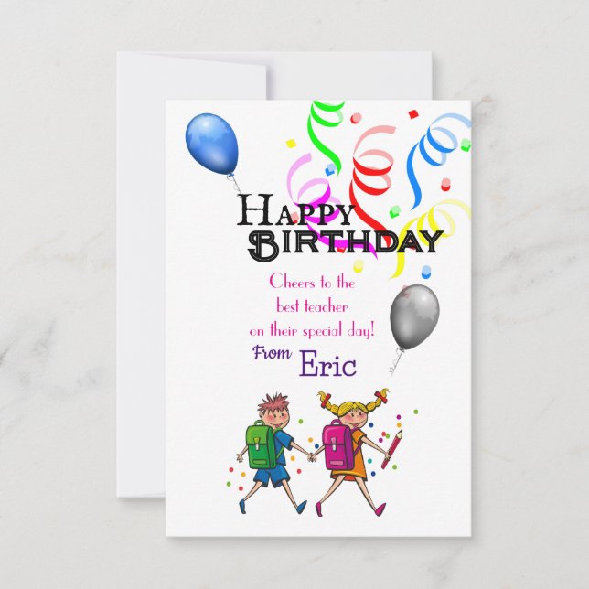 Teacher's Birthday  Card (Front)