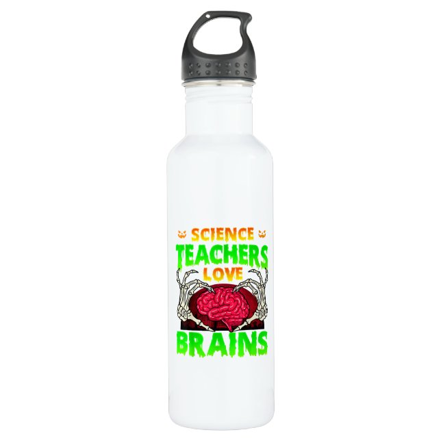 Teachers Brains Skeleton Hand Heart Halloween 710 Ml Water Bottle (Front)