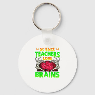 Teachers Brains Skeleton Hand Heart Halloween Keychain