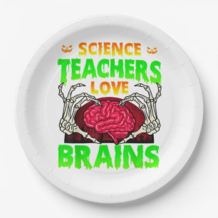Teachers Brains Skeleton Hand Heart Halloween Paper Plate