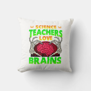 Teachers Brains Skeleton Hand Heart Halloween Throw Pillow