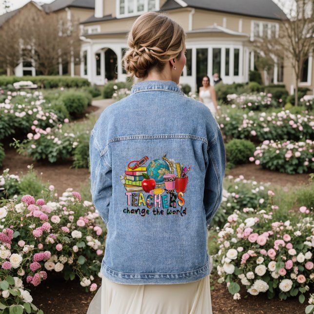 Teachers Change the World Denim Jacket (Wedding Back)