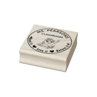 Teachers Classroom Stamp With Apple - Wooden Stamp