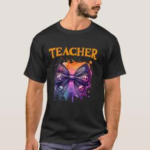 Teachers coquette bow Funny Teacher Halloween rain T-Shirt