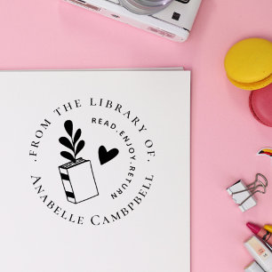 Teachers Custom Name Library Book Botanical Self-inking Stamp