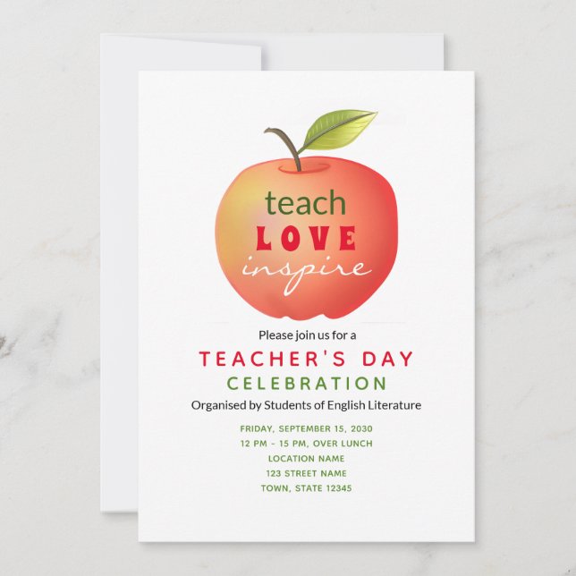 Teachers Day Red Apple Invitation (Front)