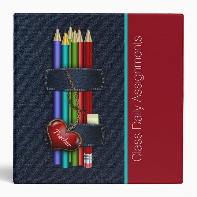 Teacher's Denim and Pencils Custom Organizer Binder (Front)