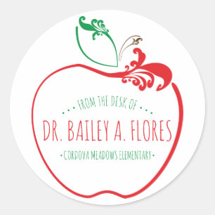 teachers desk flourish apple classic round sticker