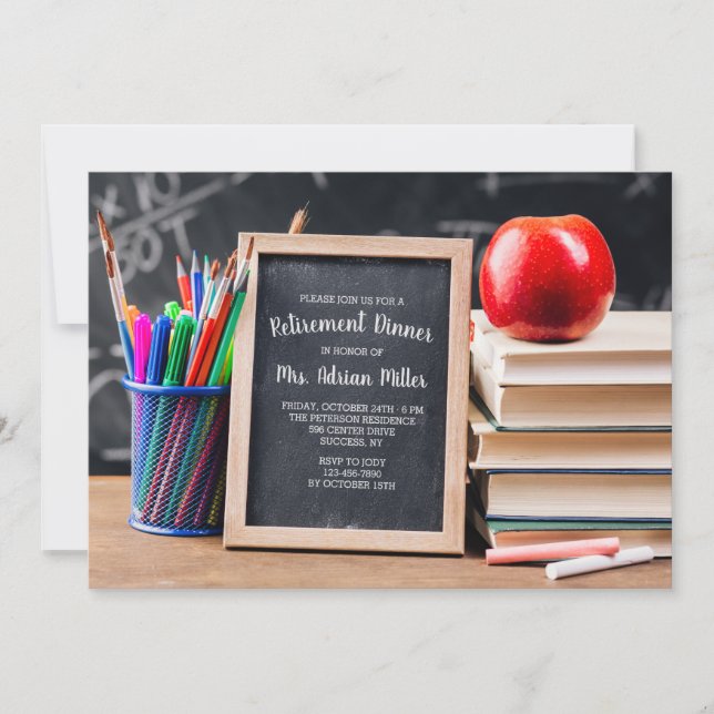 Teacher's Desk Retirement Dinner Invitation (Front)