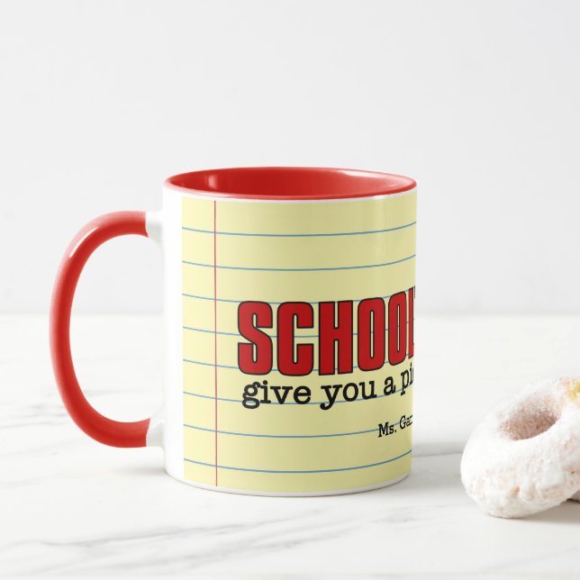 Teacher's Funny Piece of Mind Red and Yellow Name Mug (With Donut)