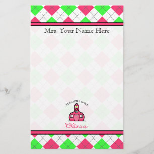 Teachers Have Class - Pink &Green Argyle Stationery