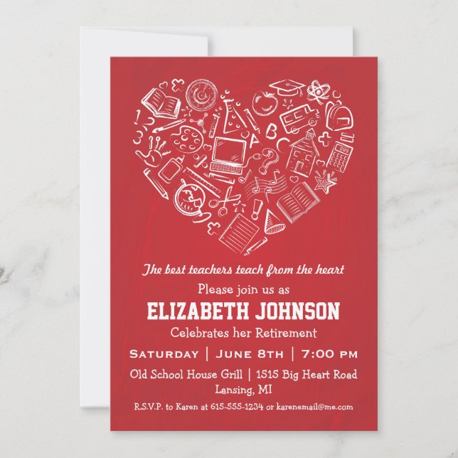 Teachers Heart Retirement Party Invitation (Front)