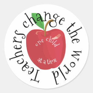 Teachers inspirational change the world red apple classic round sticker