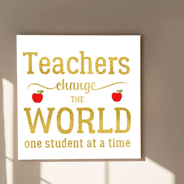 Teachers inspirational gold script quote red apple poster (Creator Uploaded)