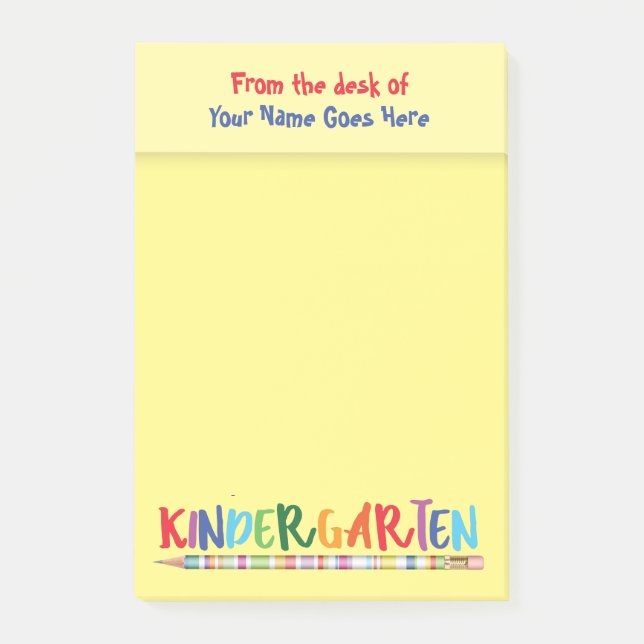 Teachers kindergarten desktop name pencil yellow post-it notes (Front)
