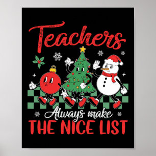 Teachers Make Nice List School Snowman Tree Christ Poster