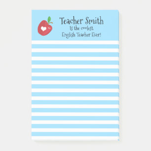 Teachers name coolest ever red apple lined post-it notes
