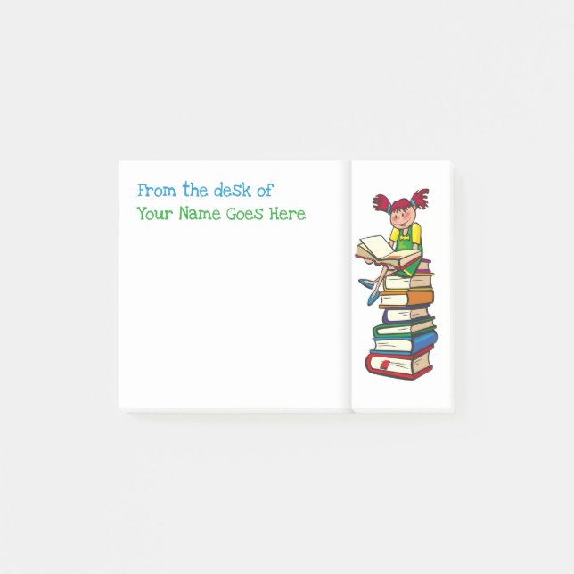Teachers name desk note organizer bookworm girl (Front)