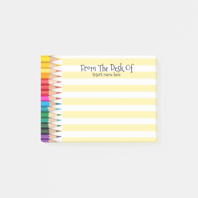 Teachers name desk organizer coloured pencils post-it notes (Front)