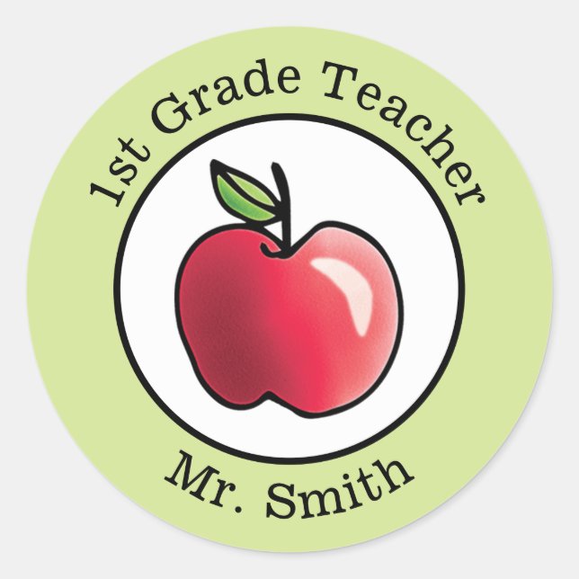 Teacher's Name Red apple Personalized Classic Round Sticker (Front)