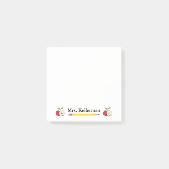 Teacher's Name with Apples and Pencil 3 x 3 Post-it Notes (Front)