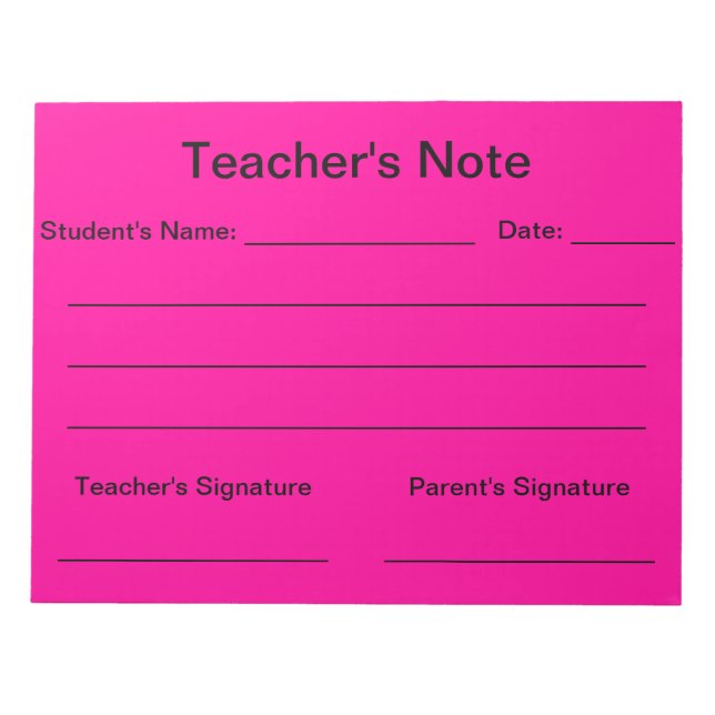 Teacher's Note (Bright Pink) Notepad (Front)