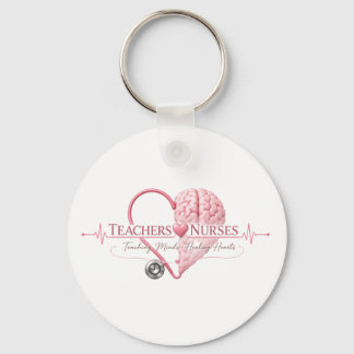 Teachers Nurses Heart Brain Pink Design Keychain