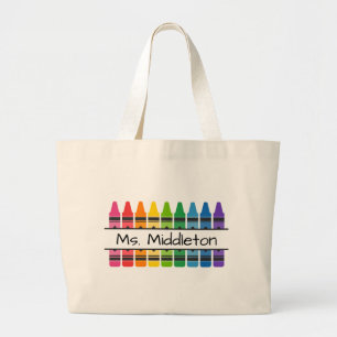 Teacher's Rainbow Crayons Personalized Large Tote Bag